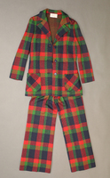 Front view of 1970-1989 women's multicolored jacket and pants.